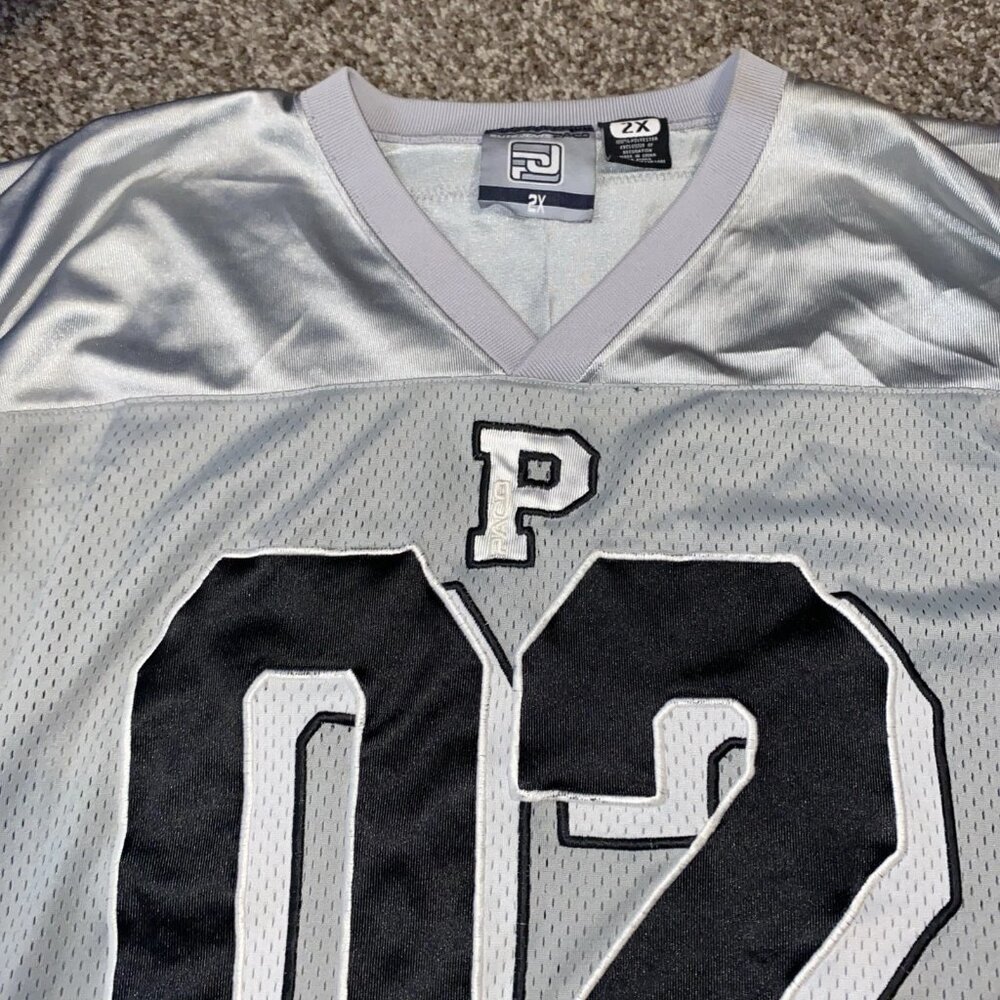 Vintage Y2K PACO Football Jersey Silver Black Mesh Size 2XL Oversized Streetwear